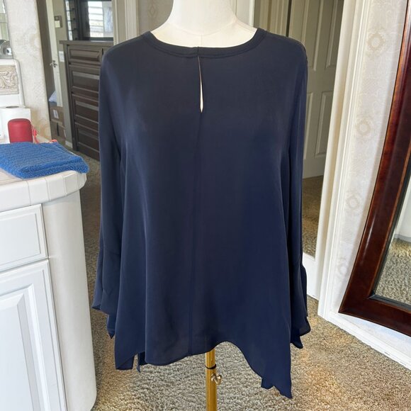 Brand New KOBI HALPRIN 100% Silk Blouse in Navy Blue Size Large Retail $298 NWT - Picture 2 of 7